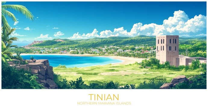 Tinian Northern mariana islands Travel Poster Flat Illustration Print Decor Gift Canvas Wall Art