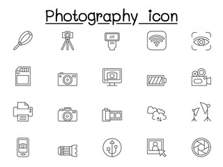 Camera and Photography icon set in thin line style