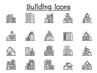 Fototapeta premium Building icon set in thin line style