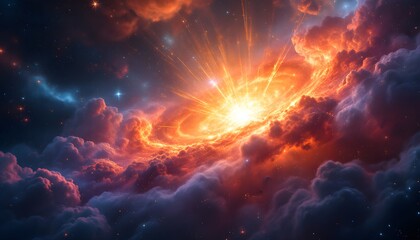 Fototapeta premium Fiery Nebula Explosion Cosmic Art Space Wallpaper