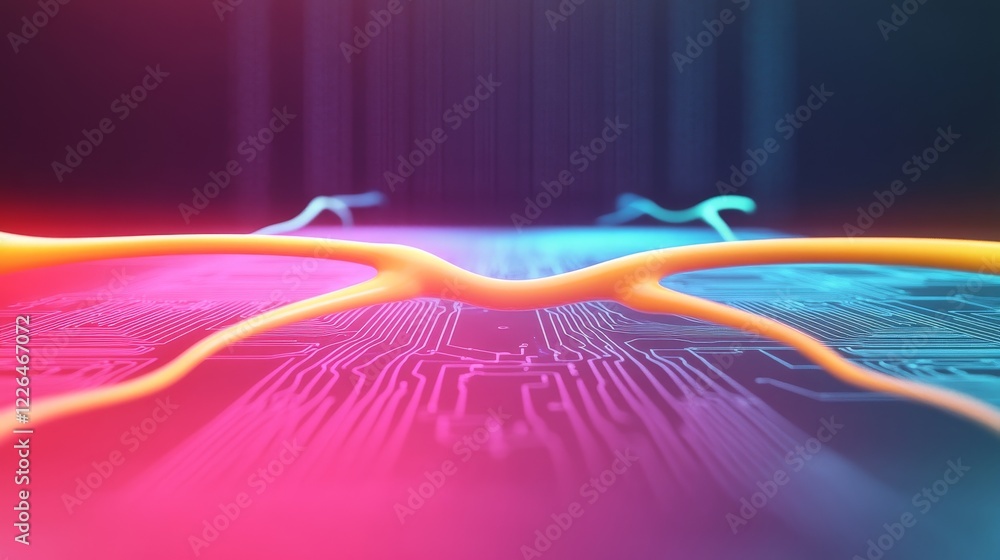 Aufkleber a mesmerizing abstract representation of glowing circuits and lines - a vibrant blend of colors and 