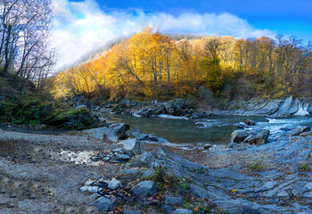 the first frosts, outdoor walks in a nature park with an overview of the area and the river