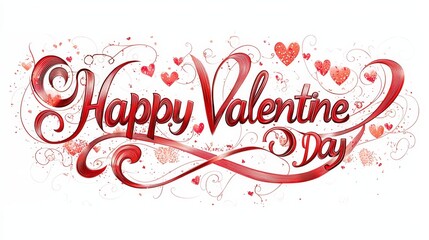 Happy Valentine Day Design with Red Hearts and Elegant Swirls