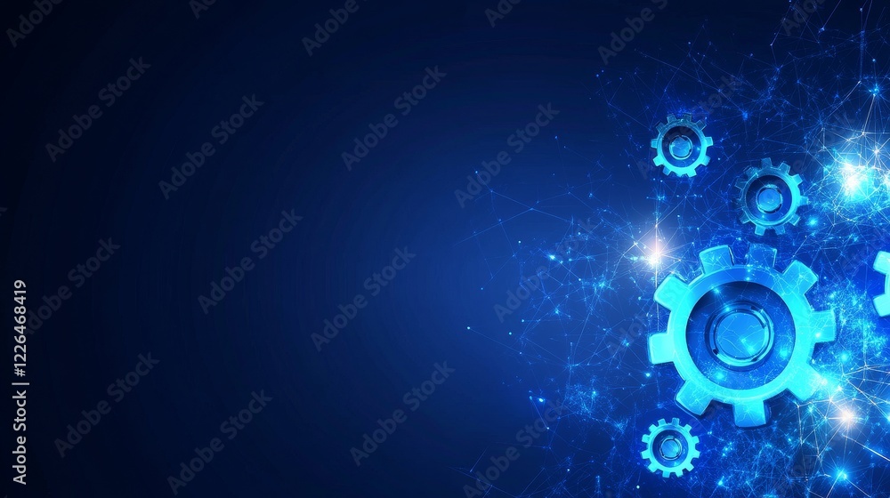 Poster abstract blue gears background symbolizing teamwork and collaboration - dynamic gears and technology