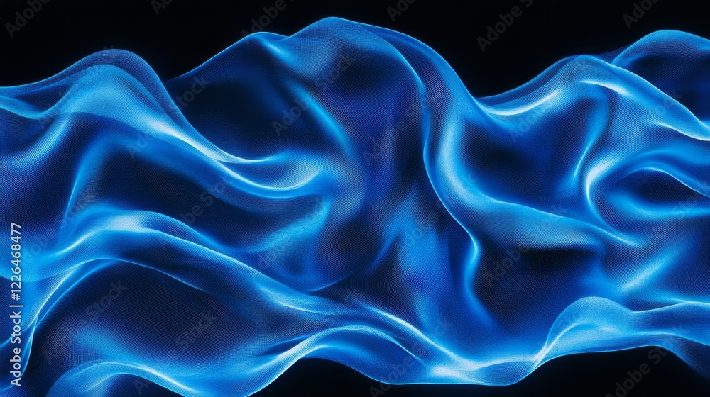 Poster abstract blue fabric texture with soft flowing waves - a captivating visual of soft blue fabric wave