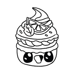 Line Art Macaroons Kawaii Cute Cake Coloring Page Hand Drawn Art Vector Hand Drawing Watercolor Illustration Icon