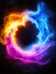 Obraz premium Abstract Cosmic Swirl of Orange Blue and Pink Nebula - A mesmerizing swirl of vibrant colors symbolizes creativity mystery beauty exploration and infinity in a cosmic backdrop.