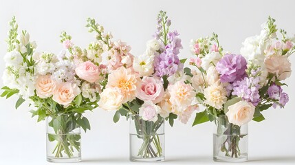 Obraz premium Fresh Spring Flowers in Glass Vase Celebrating International Women's Day with Soft Pastel Tones and Contemporary Elegance