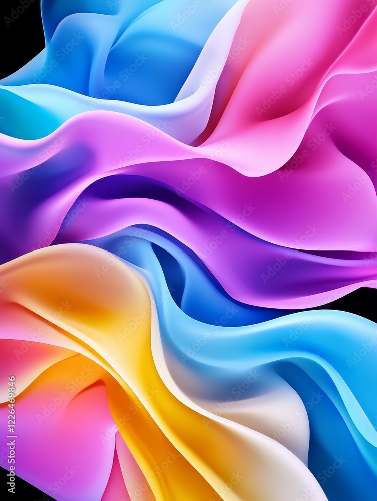 Poster colorful abstract waves on black background - this vibrant abstract image features flowing waves of 