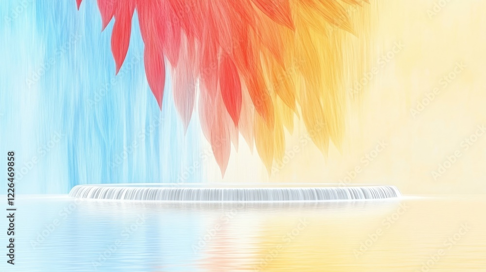 Aufkleber colorful abstract waterfall with floating platform - an artistic representation of a vibrant waterfa