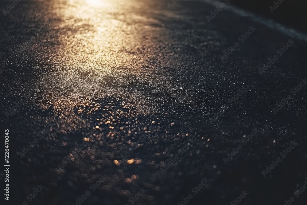 Poster glimmering wet surface with reflections in soft light and shadows