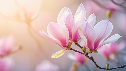 Fototapeta premium Magnolia Blossom for Magnolia Blossom Day: Elegant Floral Design in Soft Pastel Pink and White Tones