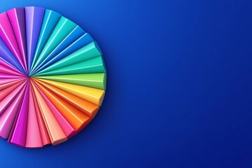 Colorful Paper Fan Arrangement on Blue Background - A vibrant display of folded paper in a fan shape against a blue background showcasing a spectrum of colors.