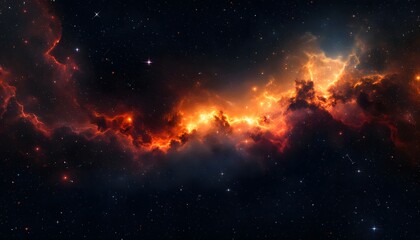 Fototapeta premium Fiery Nebula Space Background Orange and Red Cosmic Clouds