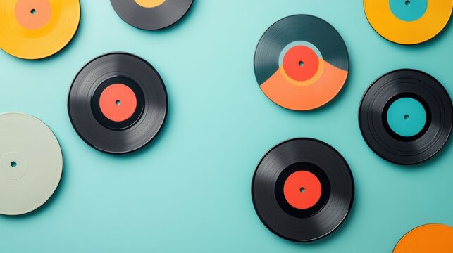 Quirky Vinyl Record Coasters on Vibrant Blue Background