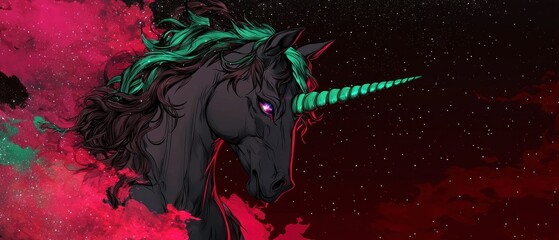 Fototapeta premium Mystical Black Unicorn in Cosmic Nebula Fantasy Art Galaxy Background