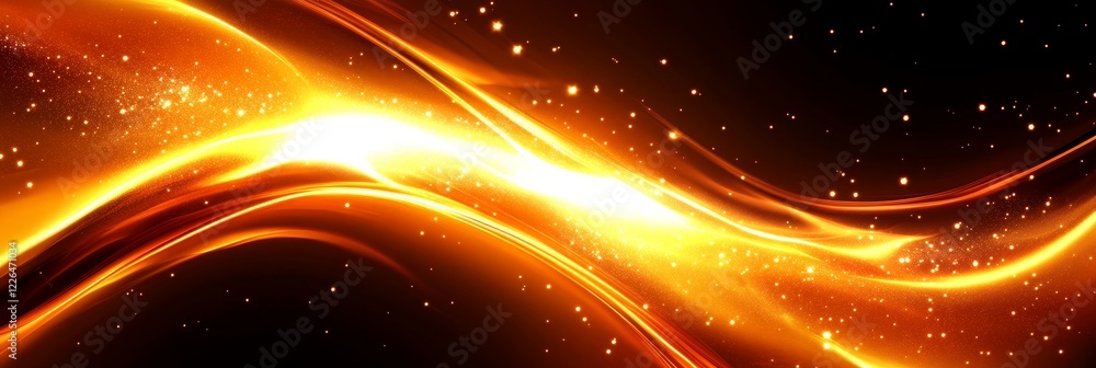 Poster dynamic flow of golden light - a vibrant abstract illustration featuring dynamic golden light waves 