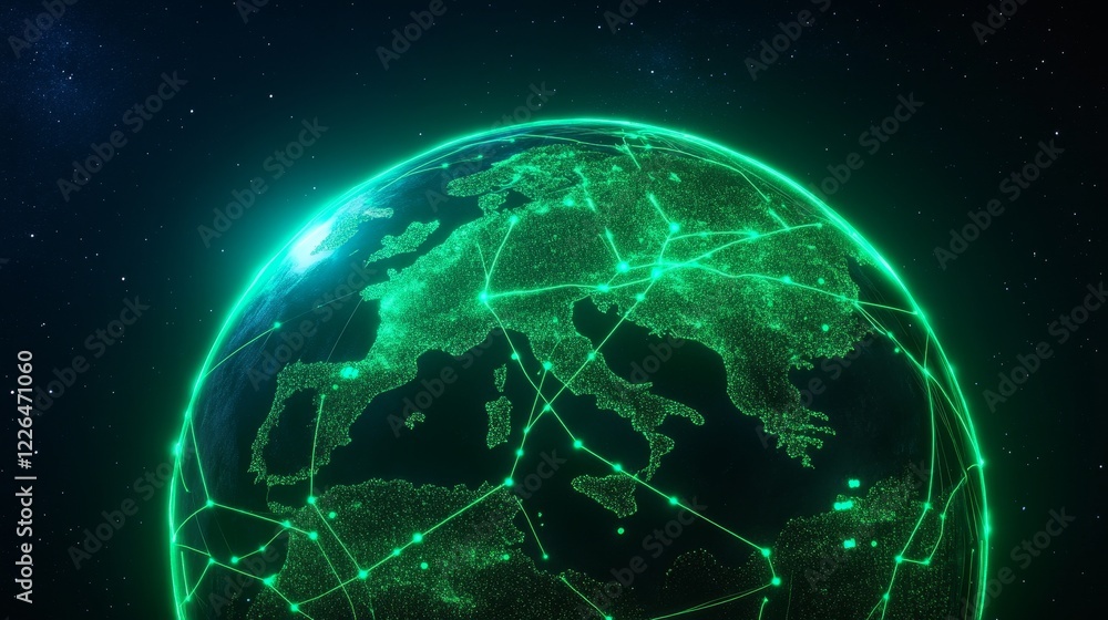 Aufkleber digital globe with network connections visualization - a glowing digital representation of earth fea