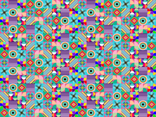 Naklejka premium Seamless floral pattern with circles and vintage design, various seamless patterns, colorful, bright, baby fabric pattern, wrapping paper pattern