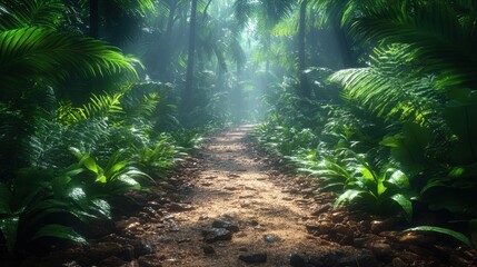 Fototapeta premium Tropical rainforest trail with soft light effect