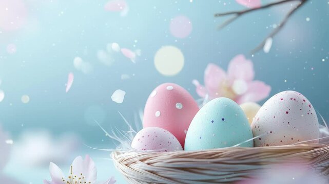 Easter eggs, blue background. Happy easter eggs