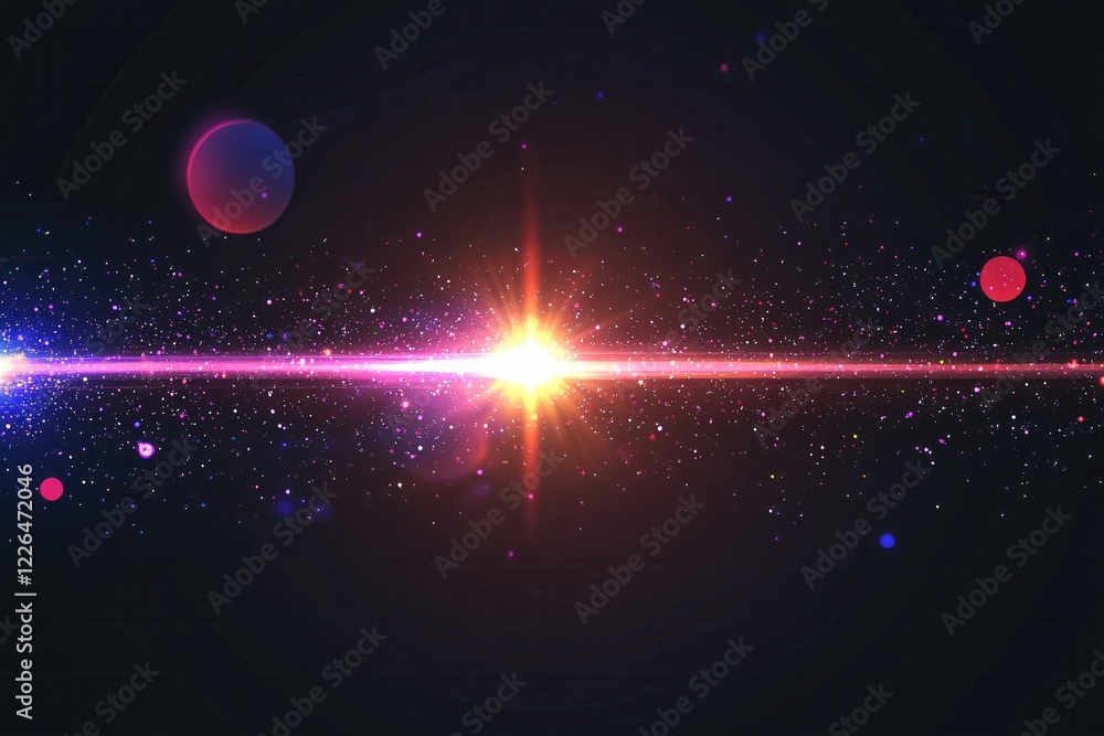 Poster cosmic burst with planets and stardust in a deep space abstract background design