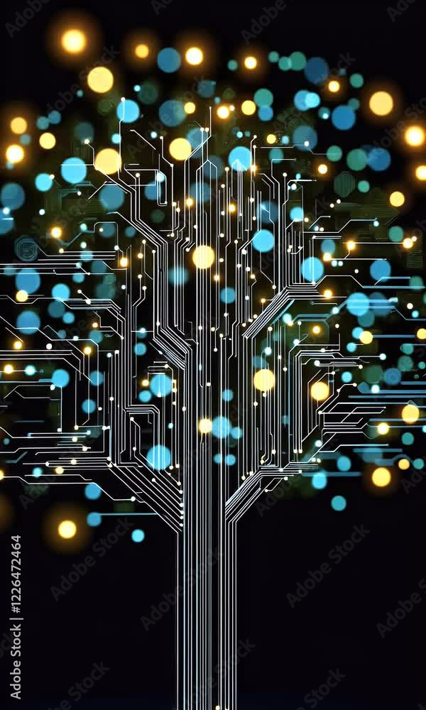Aufkleber Digital Tree Network Glowing Data; Abstract Background