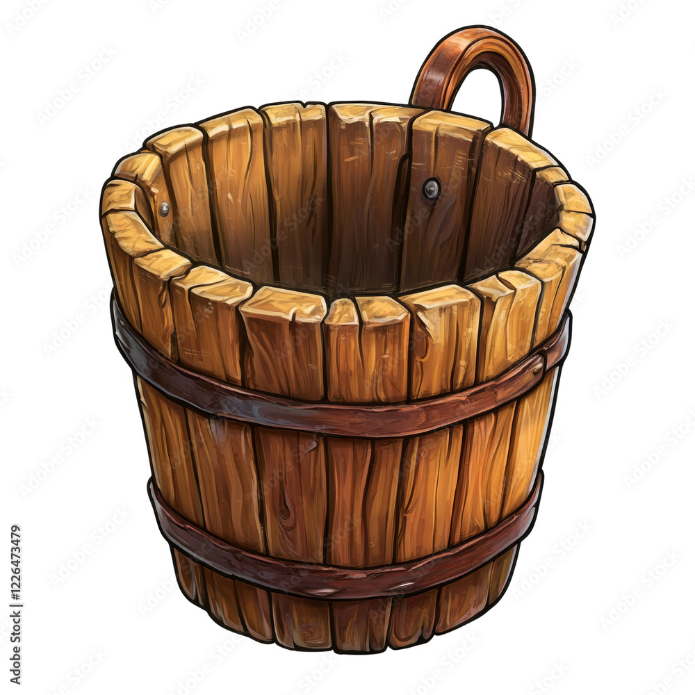Poster A digitally rendered image of an empty rustic wooden bucket with a small handle.