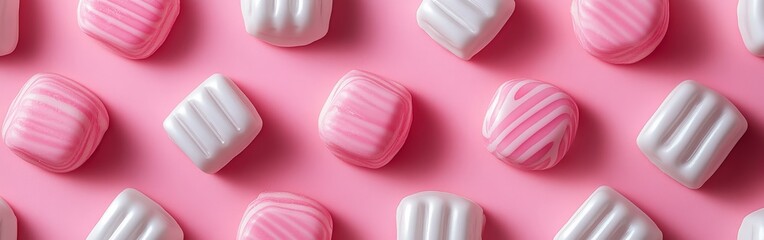 A minimalistic pattern of pink and white eggs on a pastel pink background. Perfect for Easter-themed projects, decorations, or product marketing.