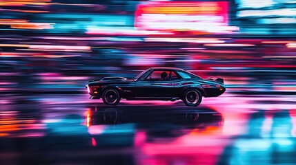 Night Drive: Classic Car, Neon City