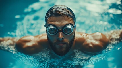 Fototapeta premium A professional swimmer in motion, showcasing determination and skill. Ideal for sports, fitness, and motivation themes.