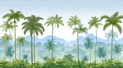 Fototapeta premium Tropical palm trees with lush greenery in serene landscape