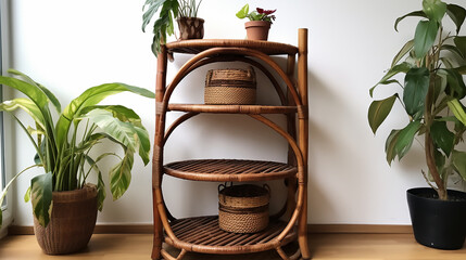 Round Rattan Wicker Shelf – Boho Wall Decor and Plant Holder