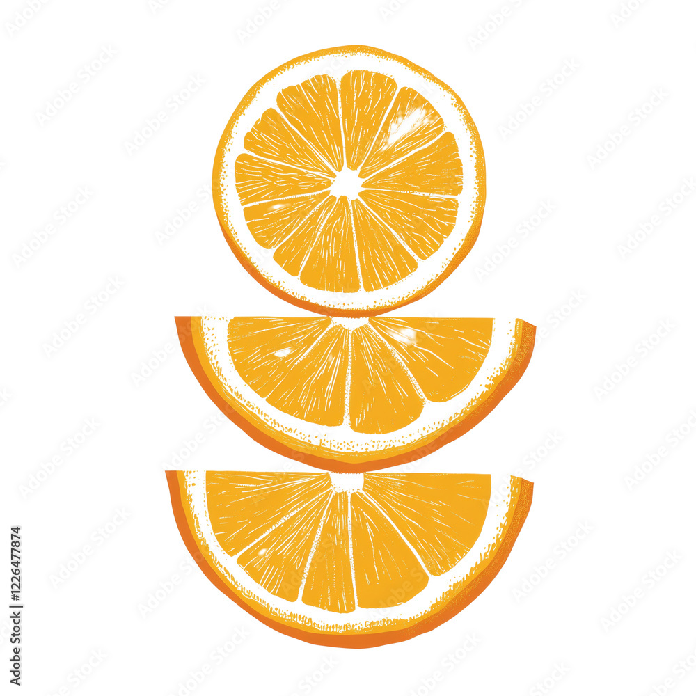 Poster A stylized graphic image shows three orange slices stacked vertically, creating a visually appealing pattern.