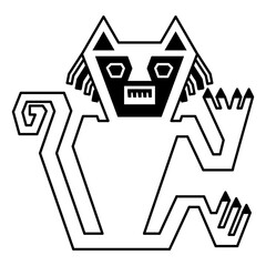 Stylized cat. Native American animal design from ancient Peru. Nazca culture. Black and white silhouette.
