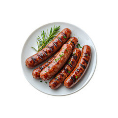 a plate of  grilled sausage isolated on a transparent background, in a PNG format