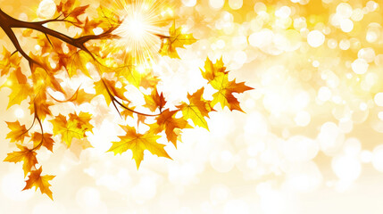 Fototapeta premium Golden autumn leaves with sunlight and bokeh background
