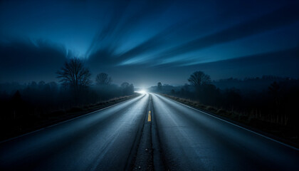 Fototapeta premium Beautiful landscape with cosmic blue sky and shining road