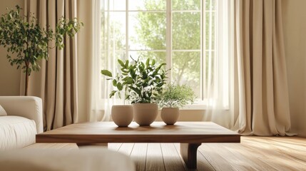 Modern Living Room with Plants and Sunlight