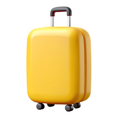 Cute 3d cartoon yellow luggage isolated on white background. Plastic style