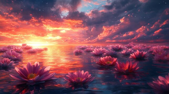 Chrysanthemum flowers floating amidst colorful - Powered by Adobe