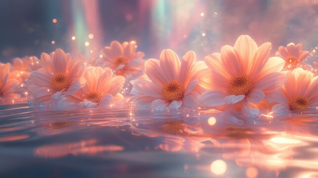 Chrysanthemum flowers floating amidst colorful - Powered by Adobe