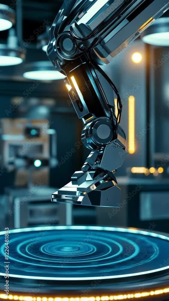 Poster advanced robotic arm performing intricate tasks in a futuristic laboratory setting