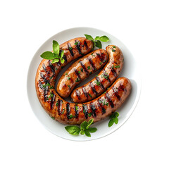 a plate of  grilled sausage isolated on a transparent background, in a PNG format