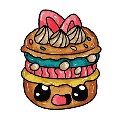 Macaroons Kawaii Cute Cake Hand Drawn Art Vector Hand Drawing Watercolor Illustration Icon