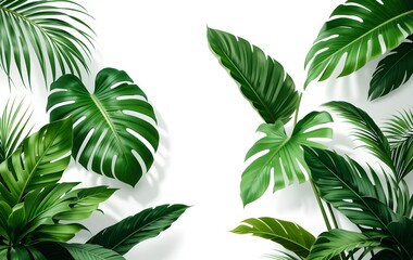 Lush Green Tropical Leaves with Exotic Munster and Palm Foliage for Botanical and Nature-Inspired Designs 
