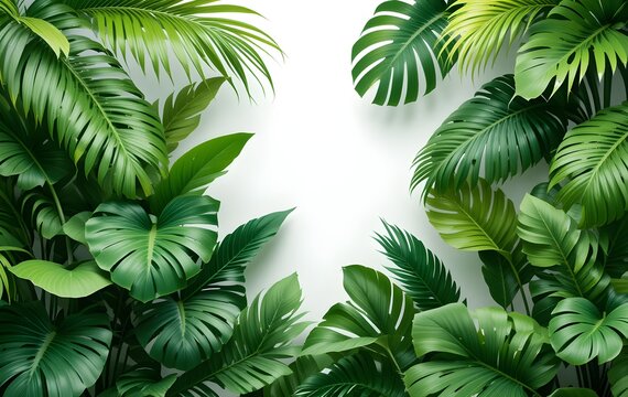 Lush Green Tropical Leaves with Exotic Munster and Palm Foliage for Botanical and Nature-Inspired Designs 