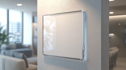 Beveled Glass Frame on Soft Gray Wall: Elegant Office Decoration