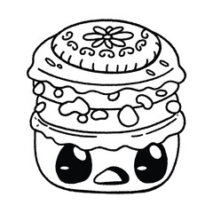 Line Art Macaroons Kawaii Cute Cake Coloring Page Hand Drawn Art Vector Hand Drawing Watercolor Illustration Icon
