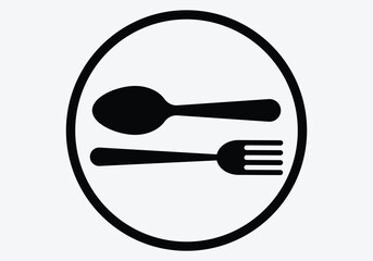icon set. Containing fork, spoon, knife, plate, cloche, tray, chef hat, beverage, food, dining table, and waiter. Cutlery or tableware in restaurant, kitchen. Vector illustration